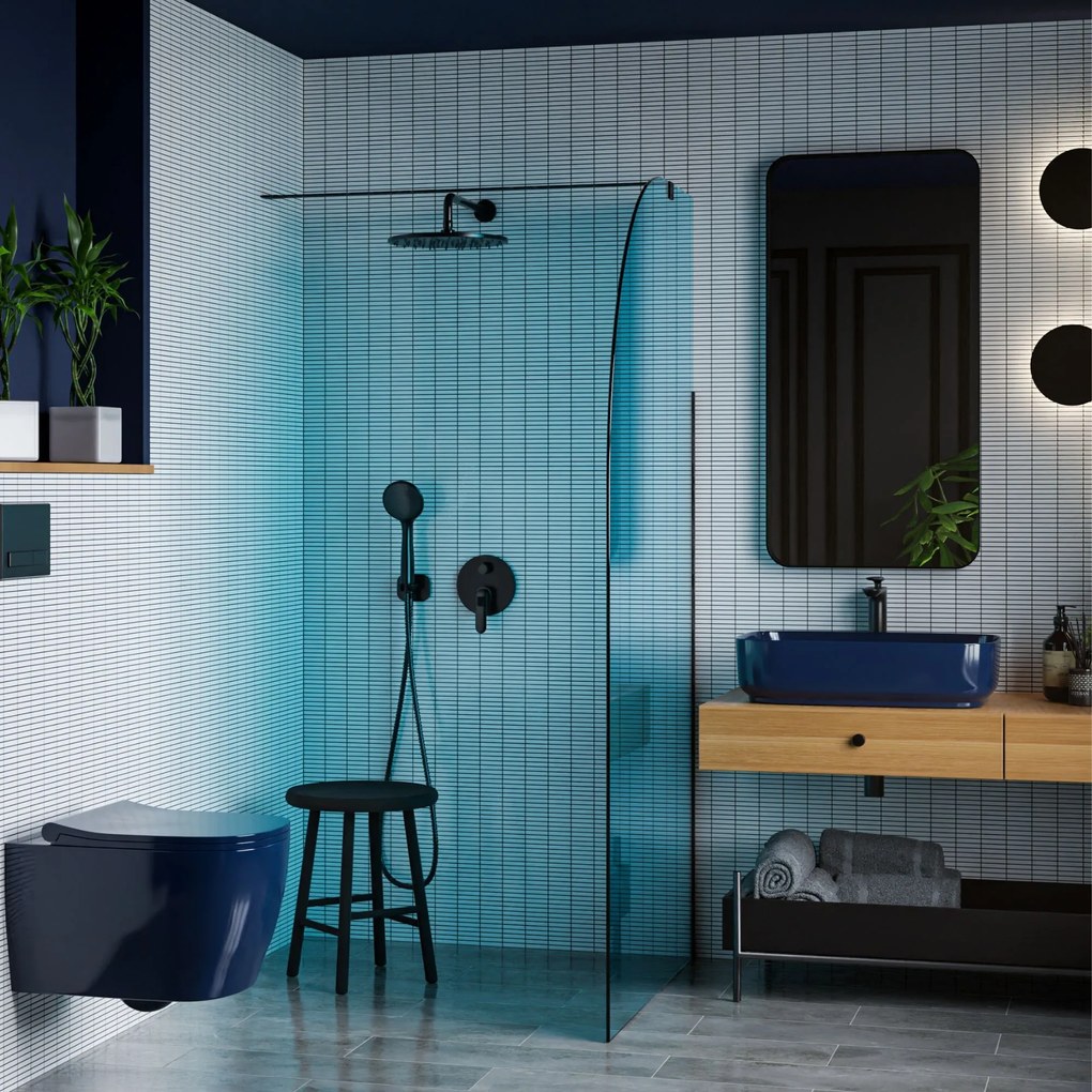 Ścianka prysznicowa WALK IN FIX niebieska półokrągła 8mm MOLIS NATURE blue moon MASSI |różne rozmiary : Kolor profili kabiny - złoty szczotkowany, Szerokość ścianki - 90 cm , Typ montażu - WALK in FIX (Do ściany)