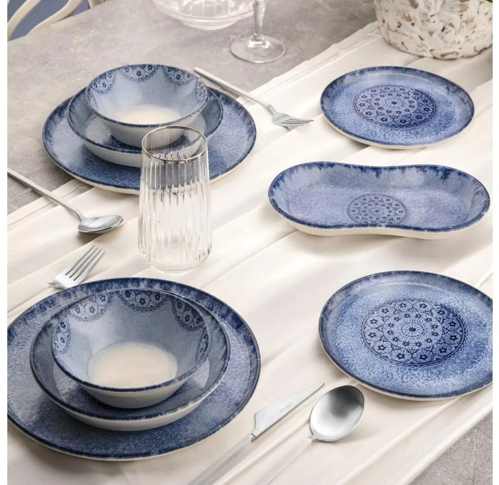 27-częściowy zestaw obiadowy, niebieski/porcelana