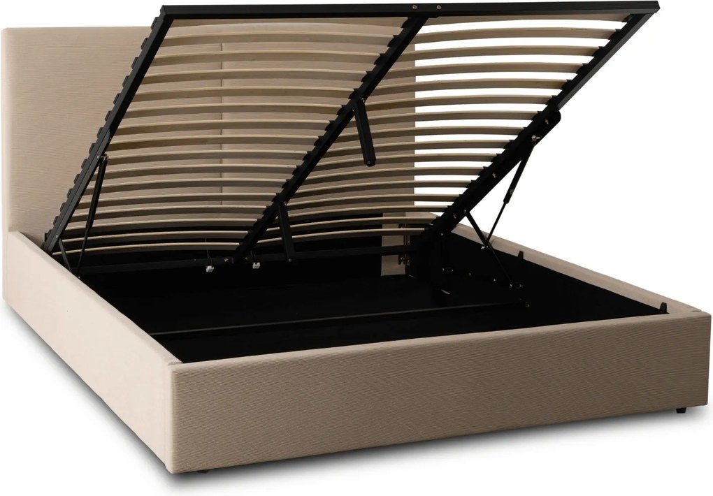 Łóżko Tapicerowane 160x200 cm MARSYLIA ze Stelażem i Pojemnikiem Dwuosobowe Sztruksowe Beżowe