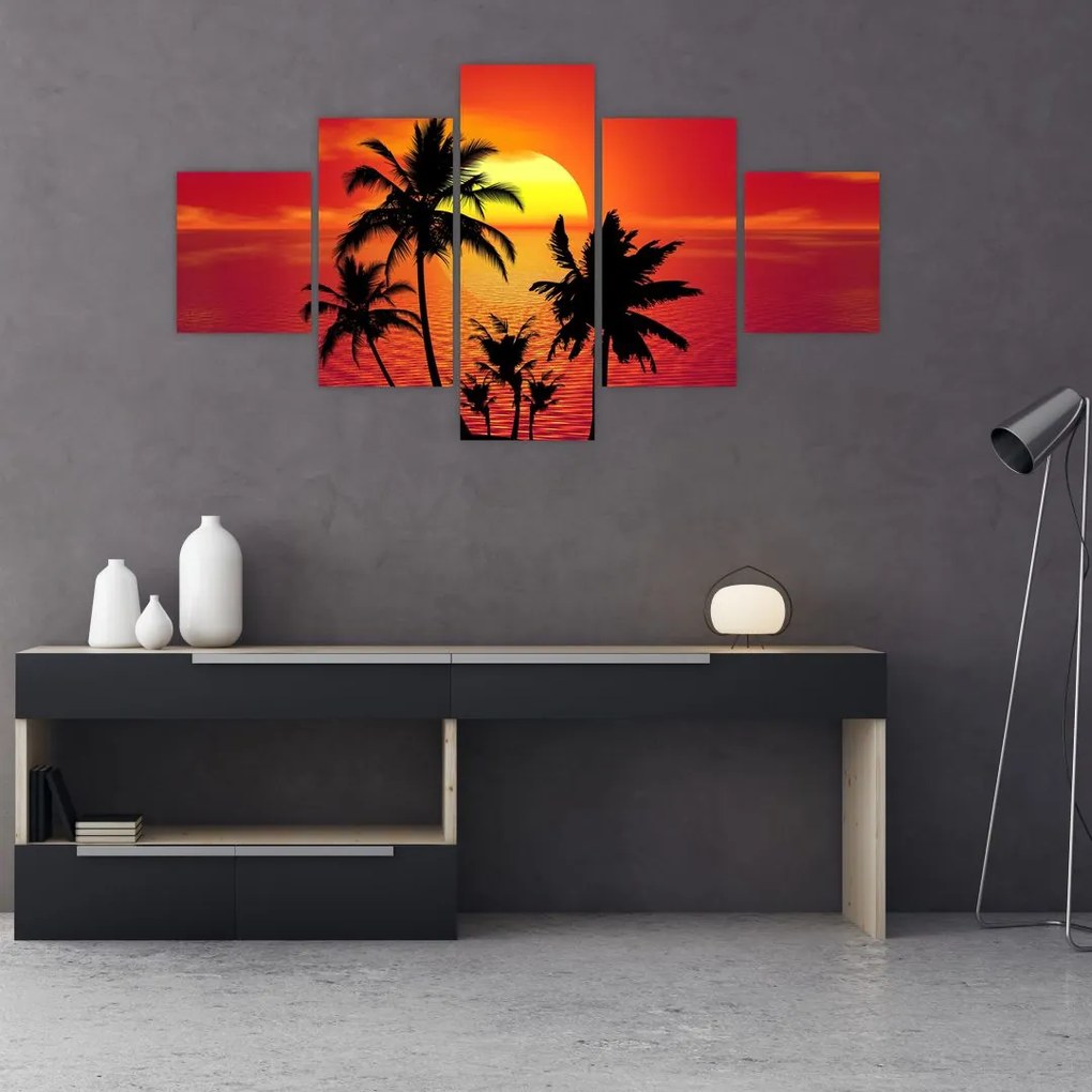 Obraz sylwetki wyspy z palmami (125x70 cm)