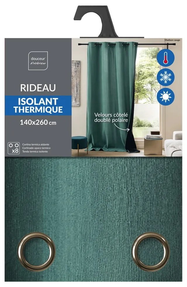 Zielona zasłona termiczna sztruksowa 140x260 cm Madison – douceur d'intérieur