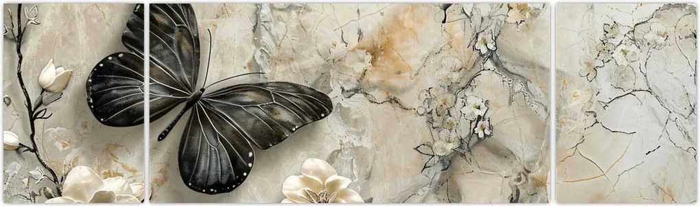 Obraz - Marmurowe tło z motylami (170x50 cm)