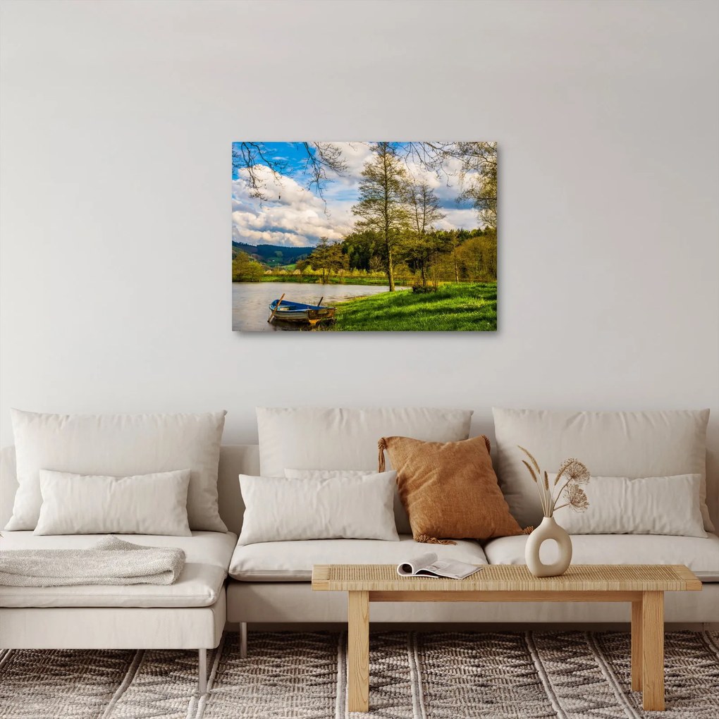 Obraz łodzi nad jeziorem (70x50 cm)
