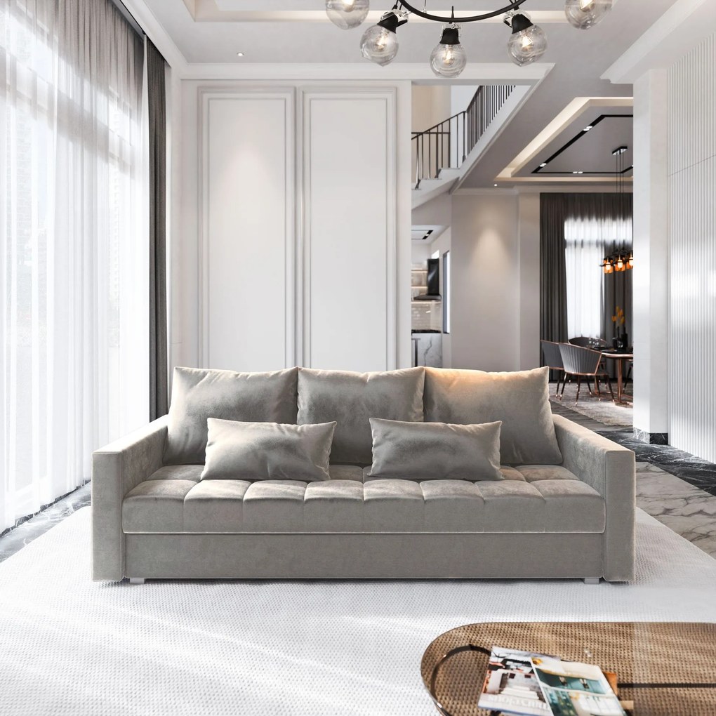 Masseno Sofa SIRO z funkcją spania i pojemnikiem na pościel, Rozkładana sofa - Beżowy, PAROS 02