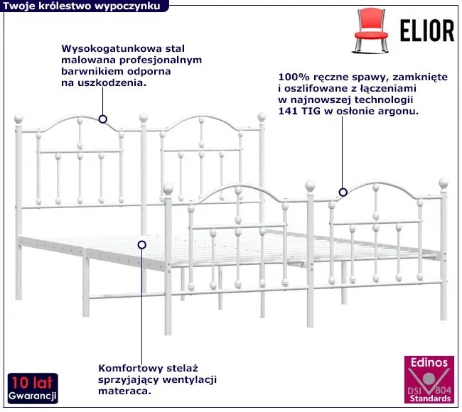 Białe metalowe łóżko małżeńskie 140x200 cm - Wroxo