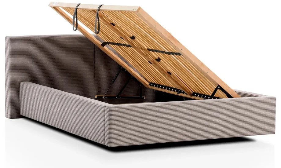 Jasnobrązowe tapicerowane łóżko dwuosobowe ze schowkiem ze stelażem 140x200 cm Cube – Meise Möbel