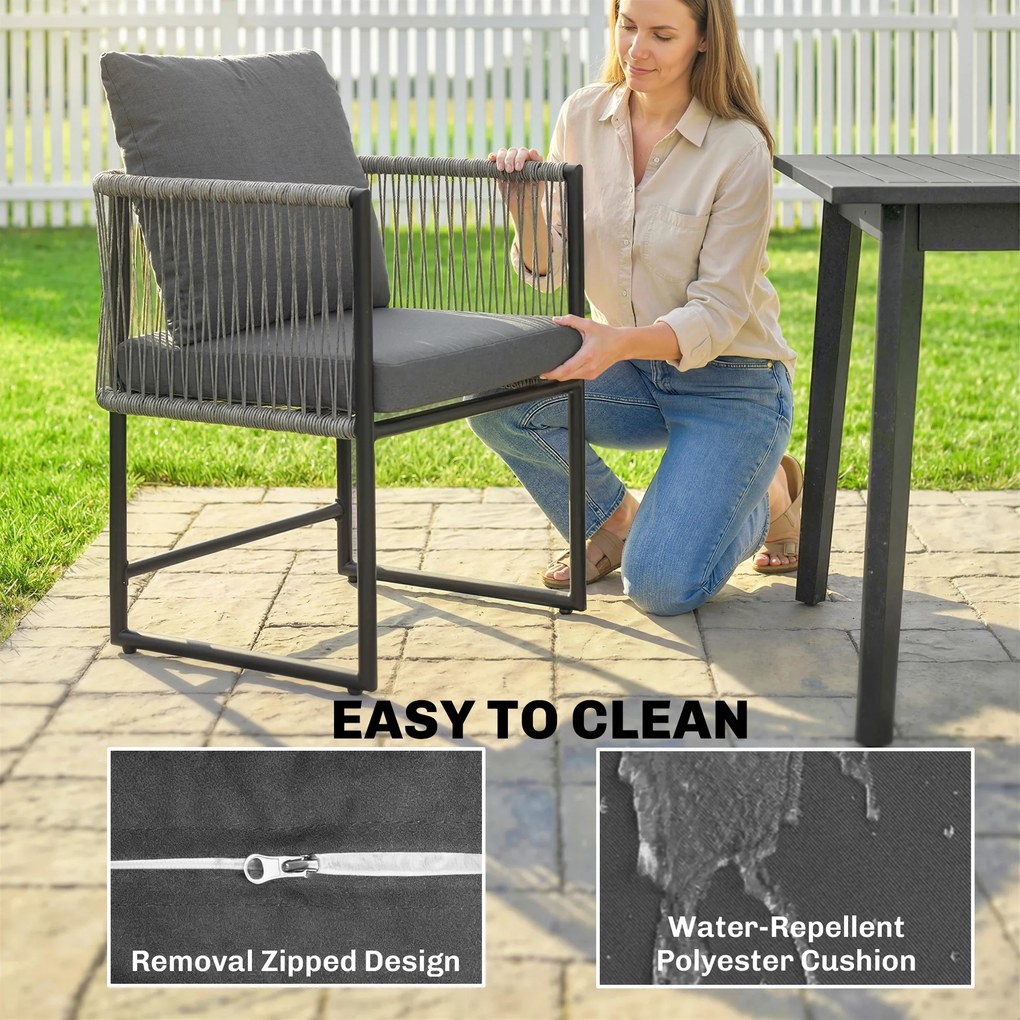 Outsunny Zestaw 2 Krzeseł Ogrodowych z PE-Rattanu i Stali z Poduszkami, Oparciem i Podłokietnikami, 52x52x66 cm, Ciemnoszare | Aosom PL