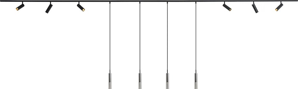 Nowoczesny system szynowy czarny z 6 reflektorami i 4 lampami wiszącymi 1-fazowy - Slimline Uzzy Loyce