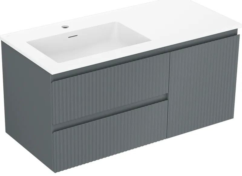 Mexen Rivel szafka łazienkowa 100 cm z umywalką Otis lewą, 2S, 1D, ryflowana, grafit/biała mat - 91A23-10047-3-BBFFF66-W18L01