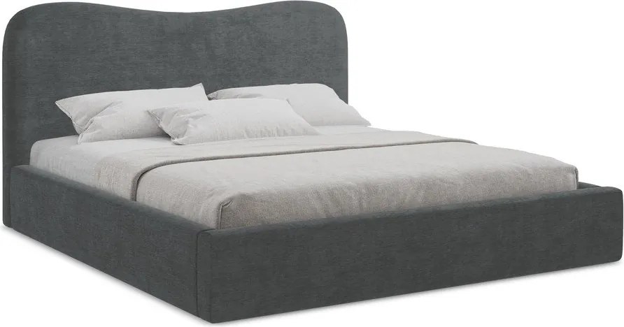 Ciemnoszare tapicerowane łóżko dwuosobowe ze schowkiem ze stelażem 160x200 cm Kahai – Makamii