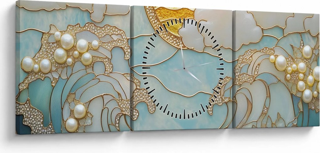 Obraz - 3D perły w oceanie (z zegarem) (90x30 cm)