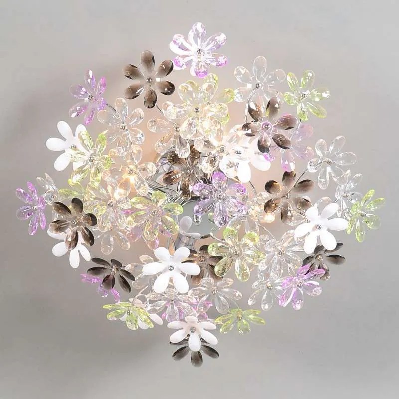 Lampa sufitowa chromowana z wielokolorowymi plastikowymi kwiatami 56 cm - Fiore Nowoczesny Oswietlenie wewnetrzne
