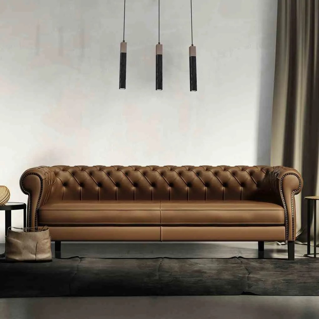 Lampa wisząca, czarna, potrójna SOLO SAWN BLACK / PATINATED WOOD 3x mini GU10