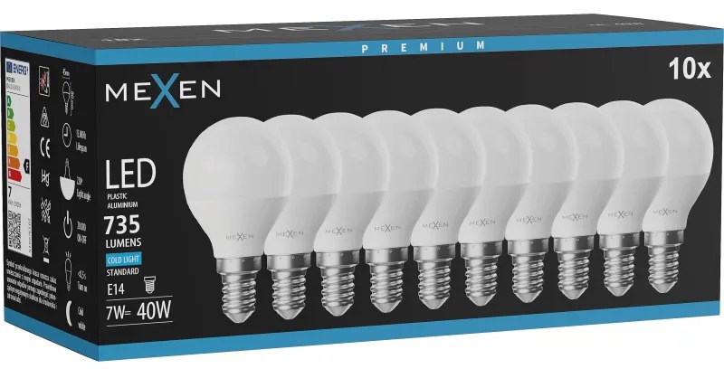 Mexen Nova 10x żarówka LED E14, G45, 7W, Zimna - 6500K, 735 lm - L101-E14-0765-01x10