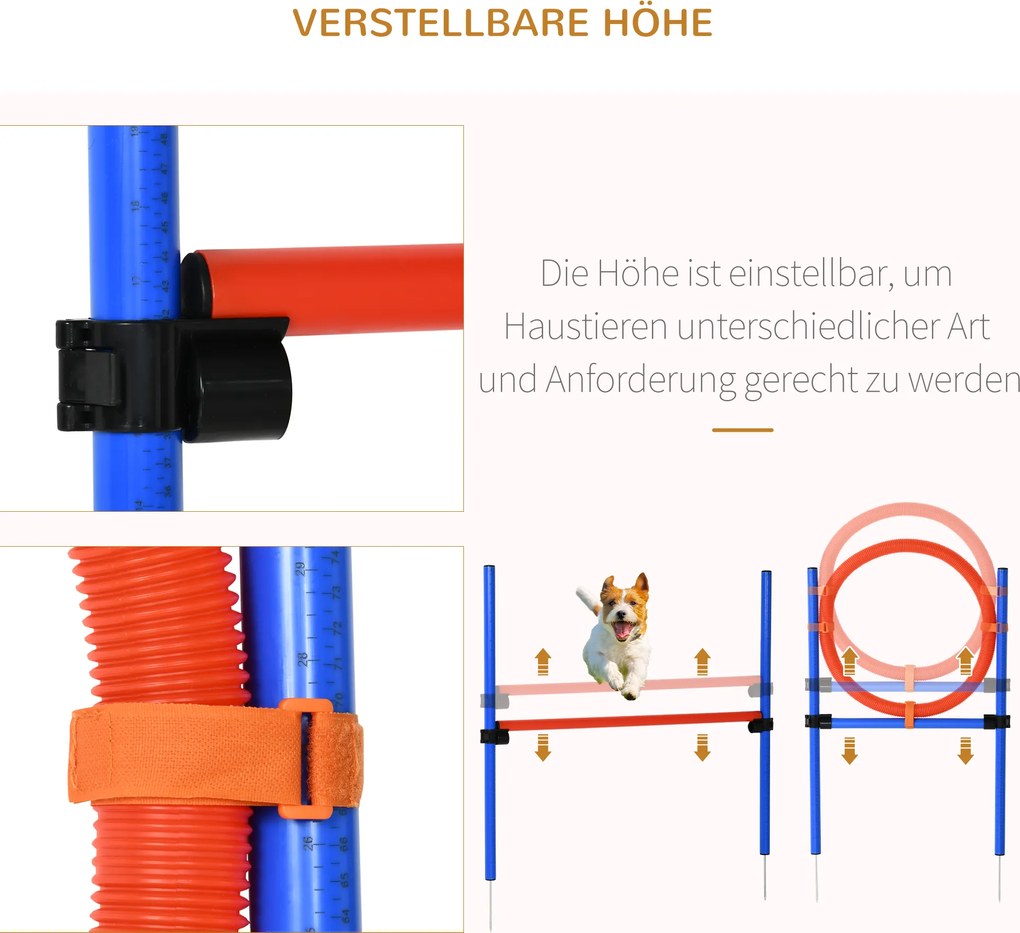 PawHut Zestaw Agility dla Psów Slalom i Obręcz Treningowa Zabawa i Ćwiczenia Wysokość 86cm Niebieski Czerwony | Aosom PL