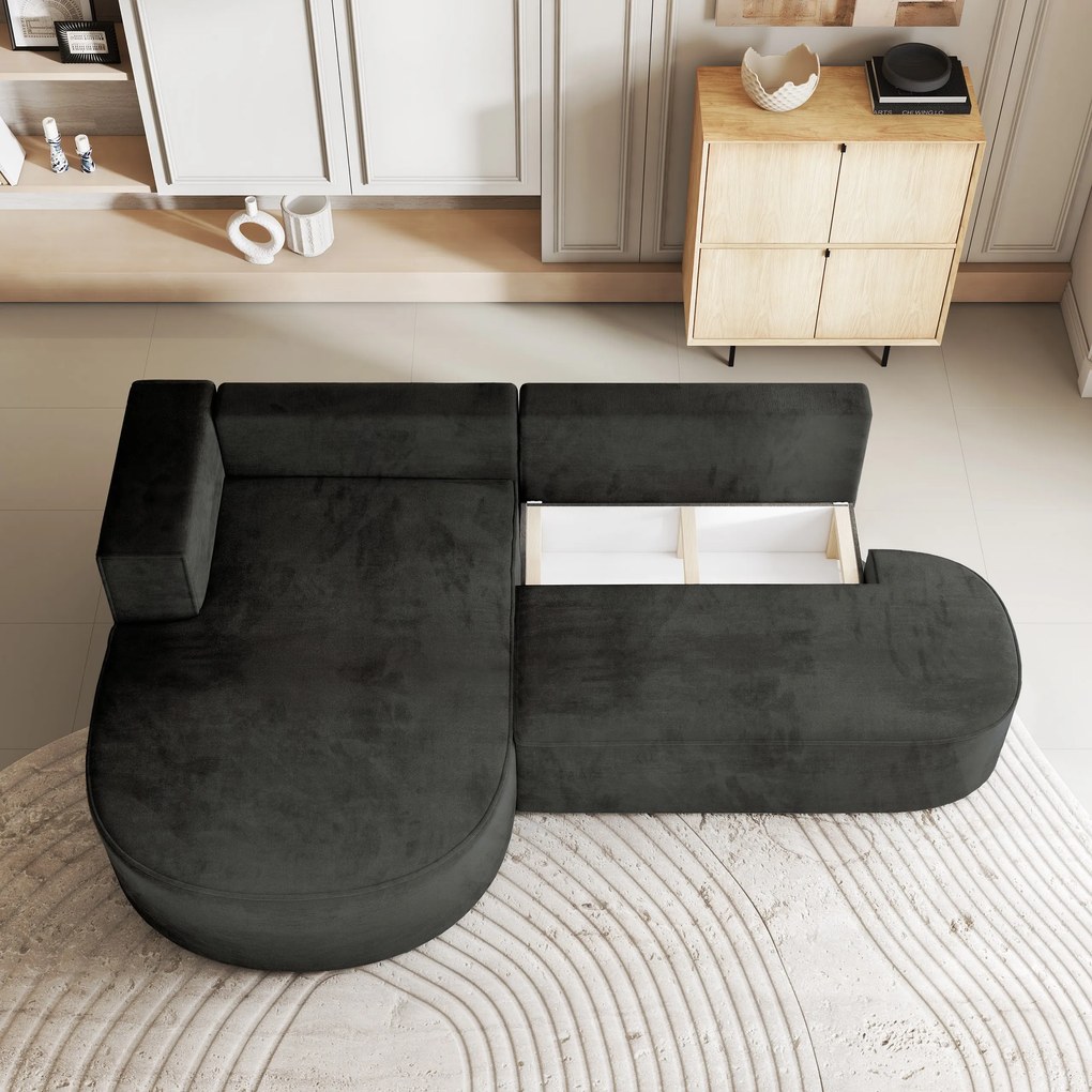 Masseno Narożnik CORTIO z funkcją spania i pojemnikiem na pościel Narozniki L, Rozkładana sofa - Czarny, MONOLITH 95