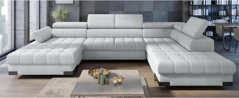 Narożnik SELVA XL Lewostronny z funkcją spania i pojemnikiem MEMPHIS 16 SREBRNY WERSAL