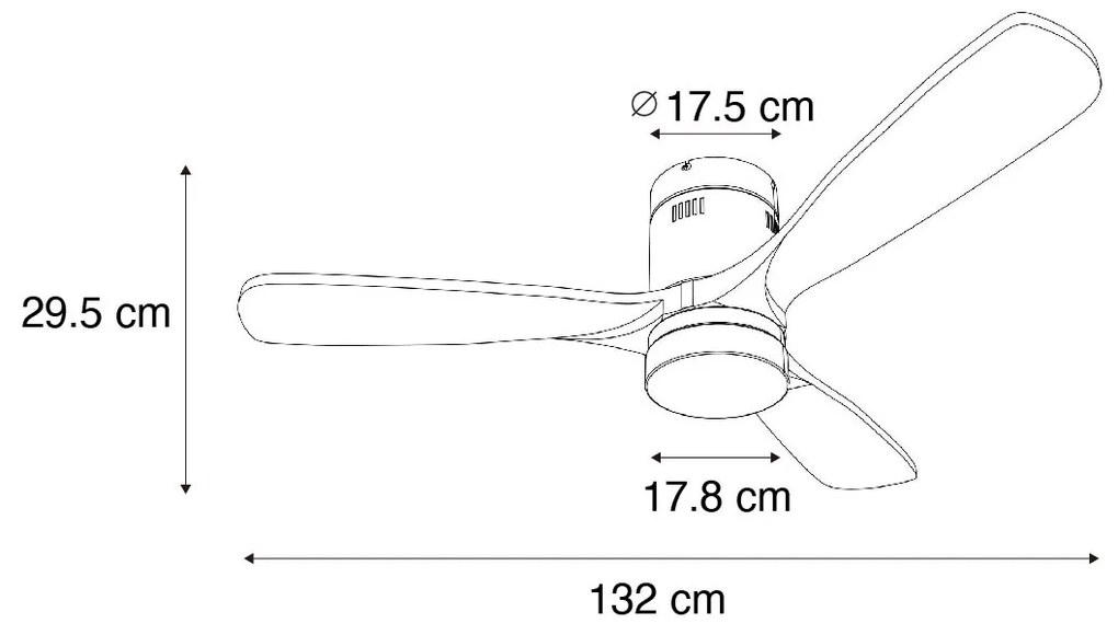 Inteligentny wentylator sufitowy czarny 132 cm z LED, 3-stopniowe ściemnianie barwy światła (Kelvin) i pilotem - Sofia