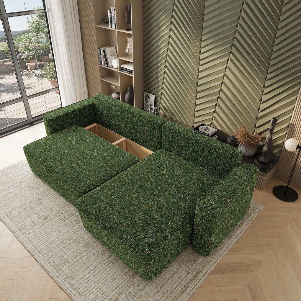 Masseno Narożnik BELARO z funkcją spania i pojemnikiem na pościel Narozniki L, Rozkładana sofa - Zielony, BELLA 80