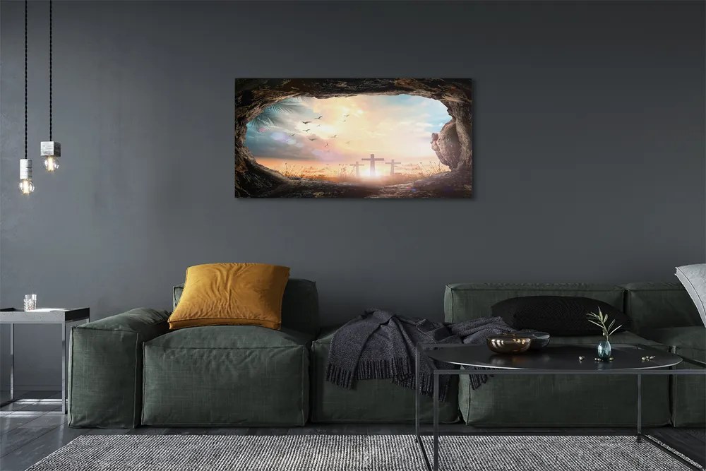 Zdjęcie na płótnie Jaskinia z Krzyżami i Ptakami