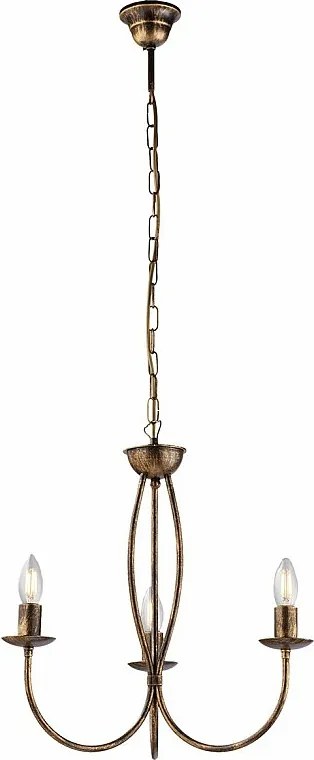 Botte - Brązowy lakierowany żyrandol z żelaza z dekoracją w kolorze starego złota, 3 światła, 110 cm - Ø45 cm - BL147-3-BR