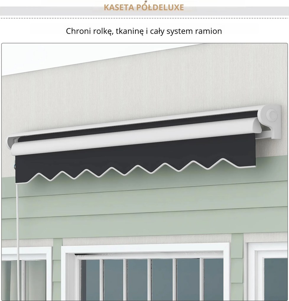 Outsunny Markiza Elektryczna Aluminiowa 250 x 200 cm – Pilot Zdalnego Sterowania, Półkaseton, Szary | Aosom PL