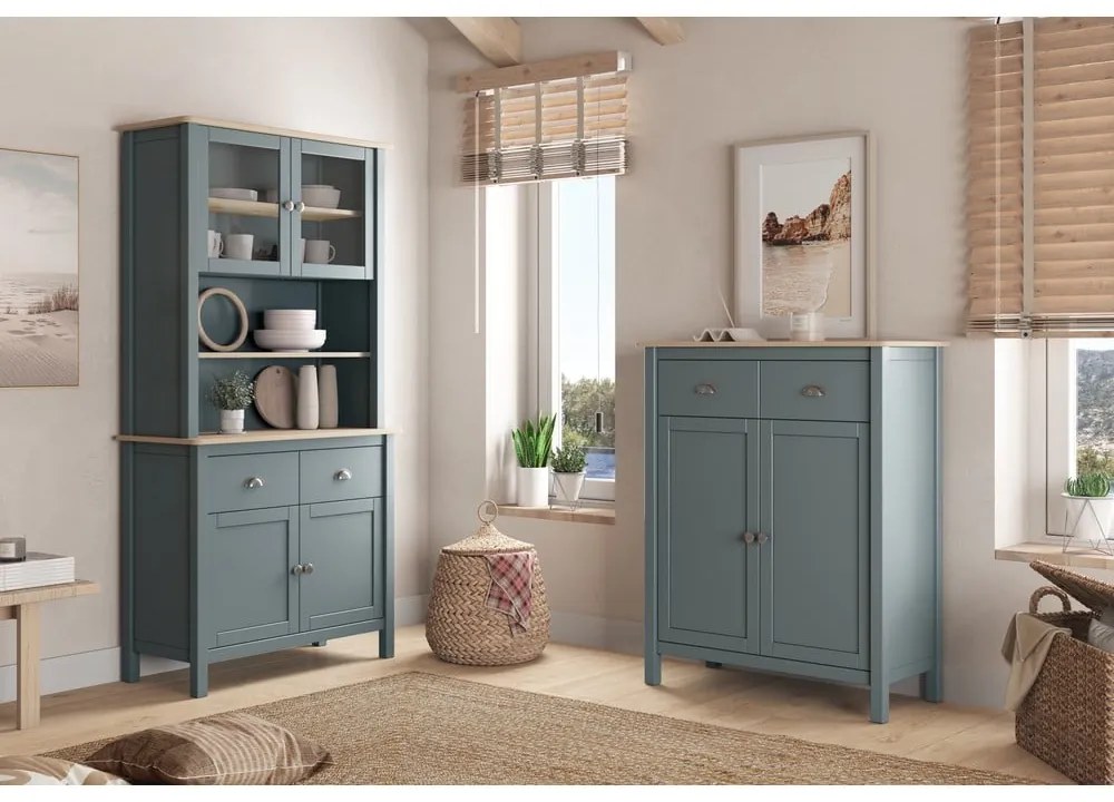 Szarozielony kredens z litego drewna sosnowego 90x180,5x40 cm Misti – Marckeric
