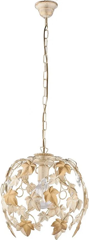 Edera - Żyrandol z lakierowanego żelaza w kolorze kości słoniowej z dekoracją w kolorze starego złota i kryształkami, 1 lampa X 97 - Ø30 - BL50-1-AV