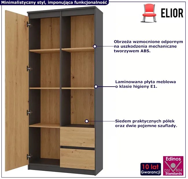 Biurowy Regał Na Dokumenty Antracyt + Dąb Artisan A3-E09