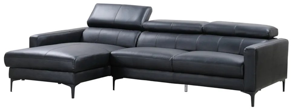 Kanapa narożna ze skóry bawolej FLORENCE - kolor czarny - narożnik lewostronny