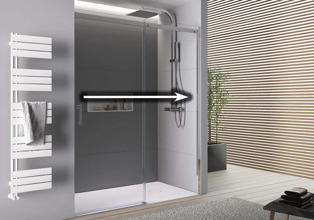 Drzwi prysznicowe przesuwne ze ścianką DX806A FLEXSzkło ESG 6 mm z powłoką Nano – Chrom – Różne szerokości