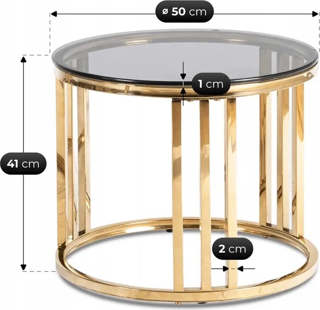 Zestaw Stolików Kawowych TRITON 70 cm/50 cm Szary/Złoty Glamour