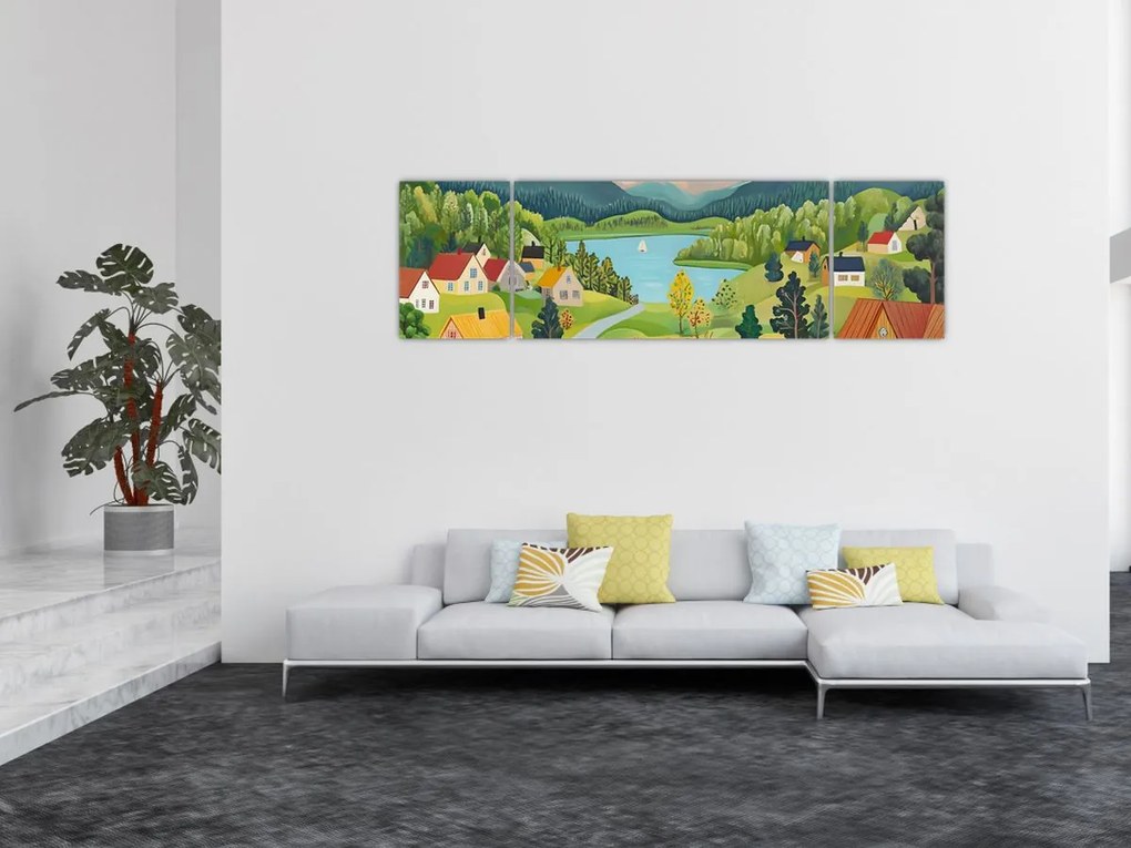 Obraz - Wioska w górach (170x50 cm)