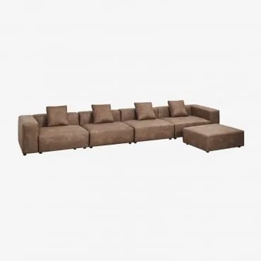 Modułowa Sofa 4-częściowa Z Wysokimi Podłokietnikami I Pufą (↔︎480 Cm) Bruna Zamsz W Kolorze Brązowej Kawy - Sklum