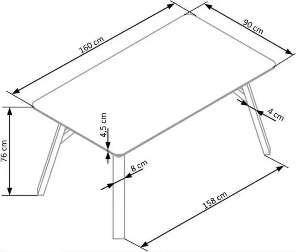 Stół Urbanico 160x90 cm z blatem MDF w kolorze szarego betonu na czarnych nogach do loftowej jadalni