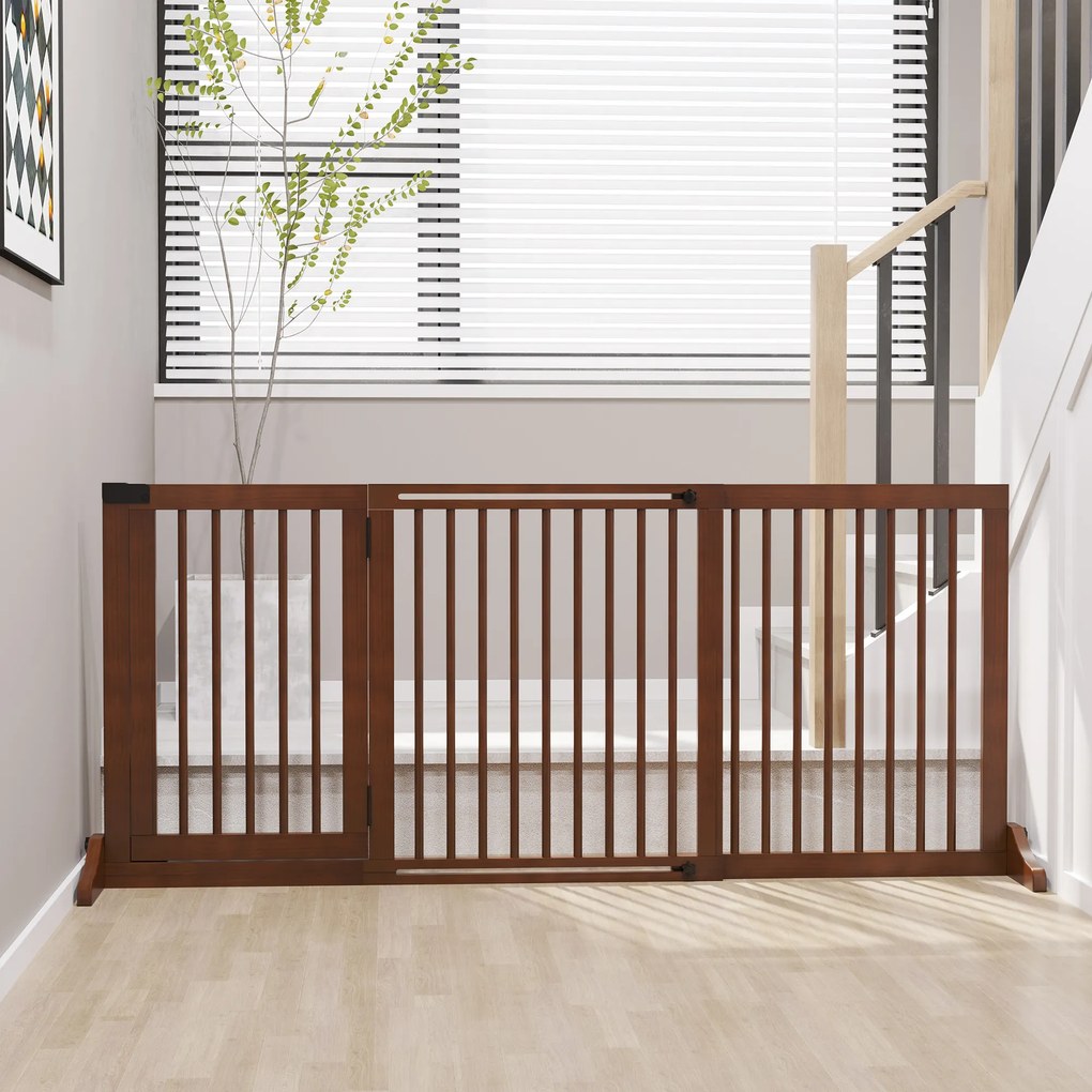 PawHut Barierka Ochronna Drewniana Konfigurowalna Szyna Bezpieczeństwa dla Psów Sosnowa Brązowa 71x113-166cm | Aosom PL