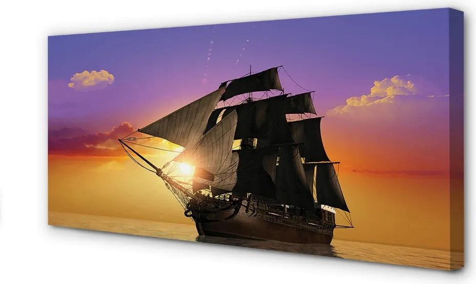 Obraz drukowany na płótnie Statek na Tle Kolorowego Nieba