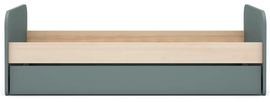 Szarozielone łóżko dziecięce w dekorze sosny z wysuwanym łóżkiem ze schowkiem ze stelażem 90x200 cm Esteban – Marckeric