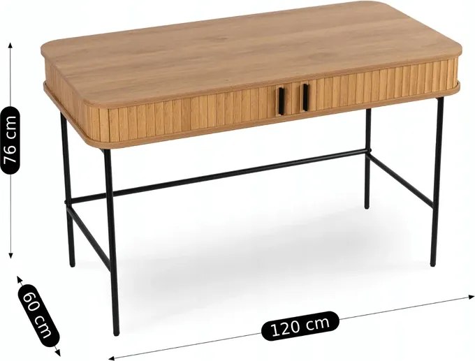 Biurko Rozsuwane TRISH 120 cm Dąb Ryflowane Nowoczesne Loft
