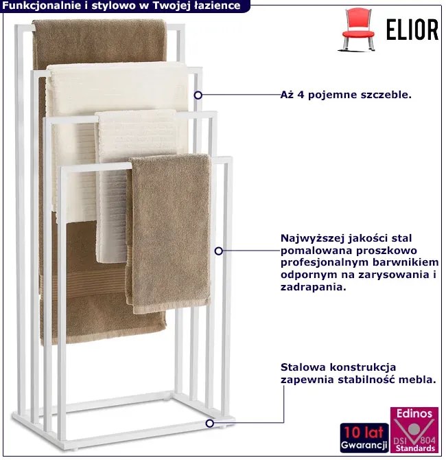 Biały metalowy wieszak stojak na ręczniki do łazienki G5-M27