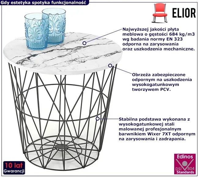 Biało-czarny druciany stolik kawowy - Nefo