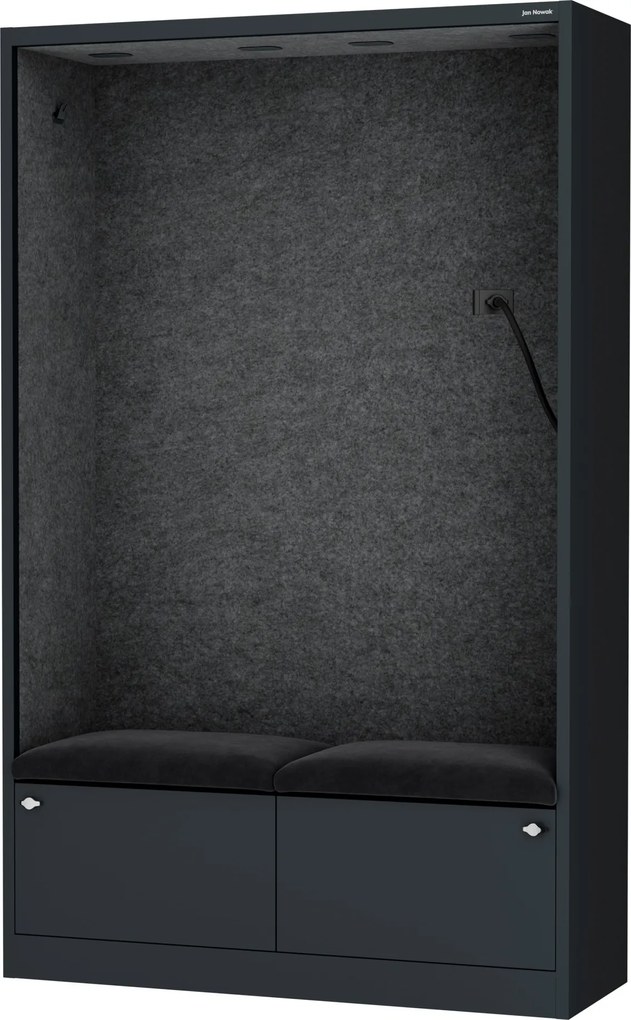 Kabina akustyczna SALLY MentalBox 1150 mm – antracytowy korpus, ciemnoszare siedzisko