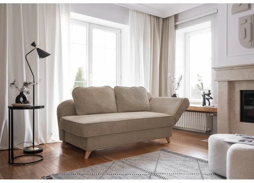 Szarobrązowy sztruksowy szezlong (prawostronny) Chic Charlotte – Miuform