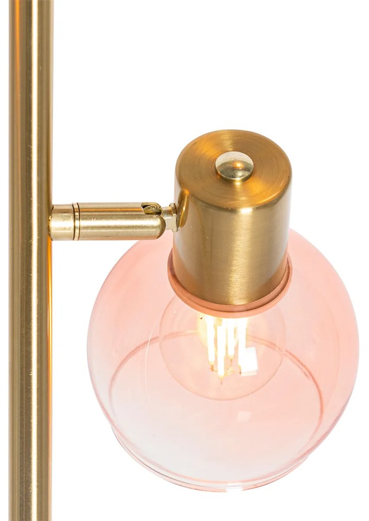 Lampa stojąca art deco złota z różowym szkłem 3-źródła światła - Vidro ArtDeco Oswietlenie wewnetrzne