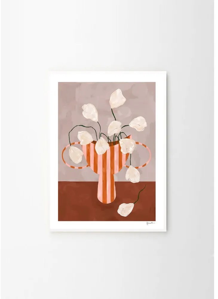 Plakat 50x70 cm White Flowers in Striped Vase – Frankie Penwill – The Poster Club