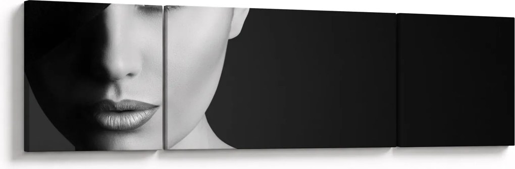 Obraz - Czarno - biały portret kobiety w kapeluszu (170x50 cm)