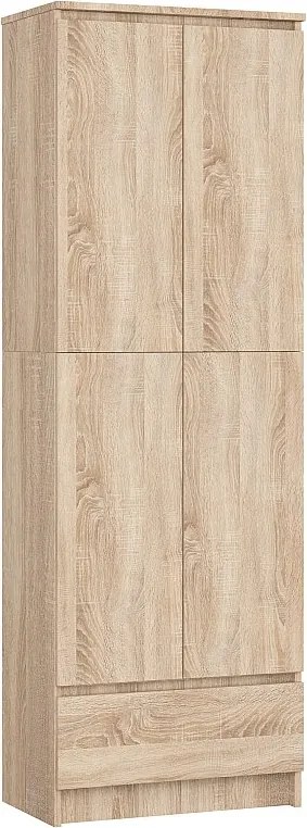 Regał AKORD R60 Dąb Sonoma 60 cm 2 drzwi 1 szuflada kolor Dąb Sonoma mat 4 półki 60x35x180 cm