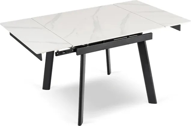 Stół Rozkładany Kwadratowy LARES 90-150 cm Ceramiczny Biały Marmur/Czarny Skandynawski