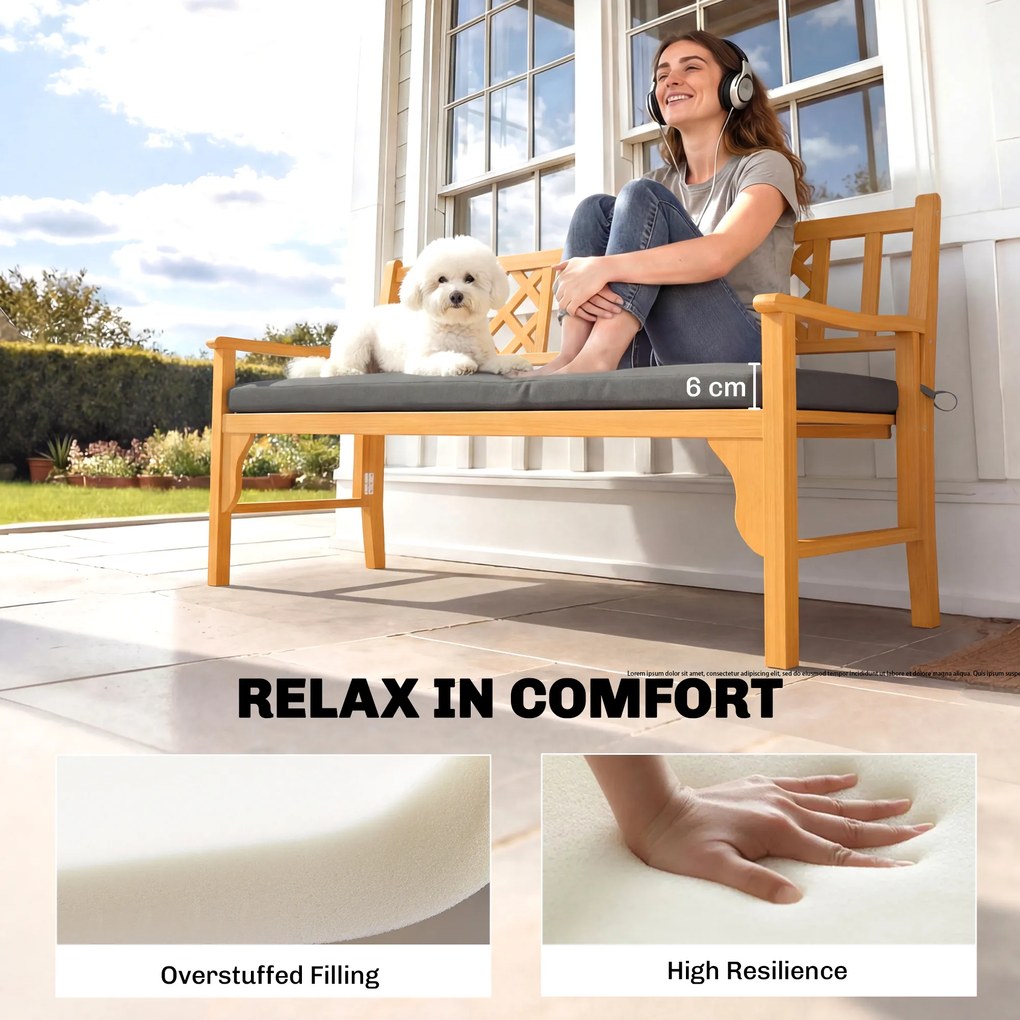 Outsunny Wodoodporna poduszka na ławkę, poduszka na zewnątrz ze zdejmowanym pokrowcem i paskami mocującymi, na ogród i taras, 110 x 46 cm, ciemnoszara | Aosom PL