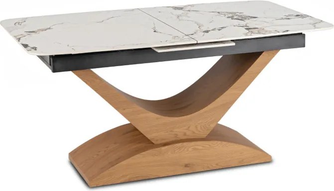 Stół Rozkładany Prostokątny ALICANTE 160-200 cm Ceramiczny Biały Marmur/Dąb do Jadalni Nowoczesny